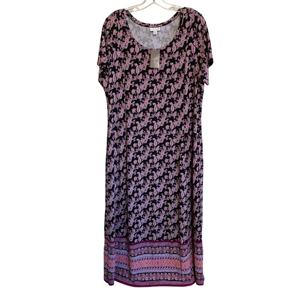 J. Jill Women's Plus Black Vine Paisley Maxi Casual Dress 1X - NWT - Picture 1 of 15